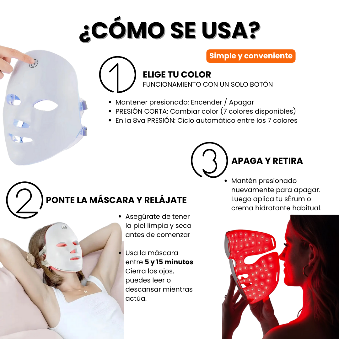 Dale la bienvenida al spa en casa - Máscara Facial LED 7 Colores